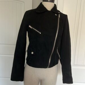 Forever 21 Black Faux Suede Moto Jacket with Silver Zippers (Missing Belt)